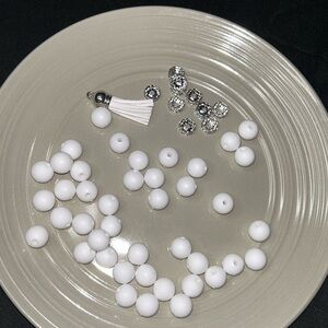 40 White Bead and Tassel Set